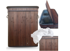 RYL-100L-DABR | Hnědý koš na prádlo | Bambusový kontejner na hračky | Dřevěný koš na oblečení | Dvoukomorový koš na prádlo do koupelny