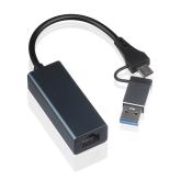 JC-WK03-ŠEDÁ | Ethernetová síťová karta USB 3.0 | Adaptér 2v1 | USB-C adaptér