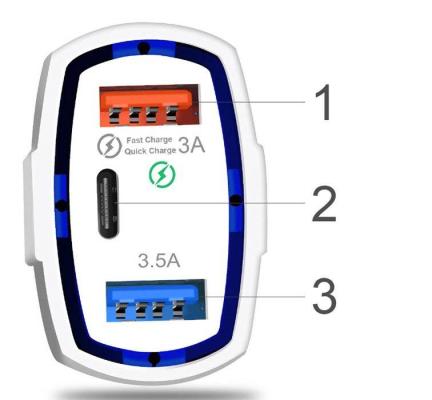 CA-005 | 2x USB 1x rychlonabíječka do auta Type-C | Quick Charge 3.0 rychlé nabíjení | Ambientní LED