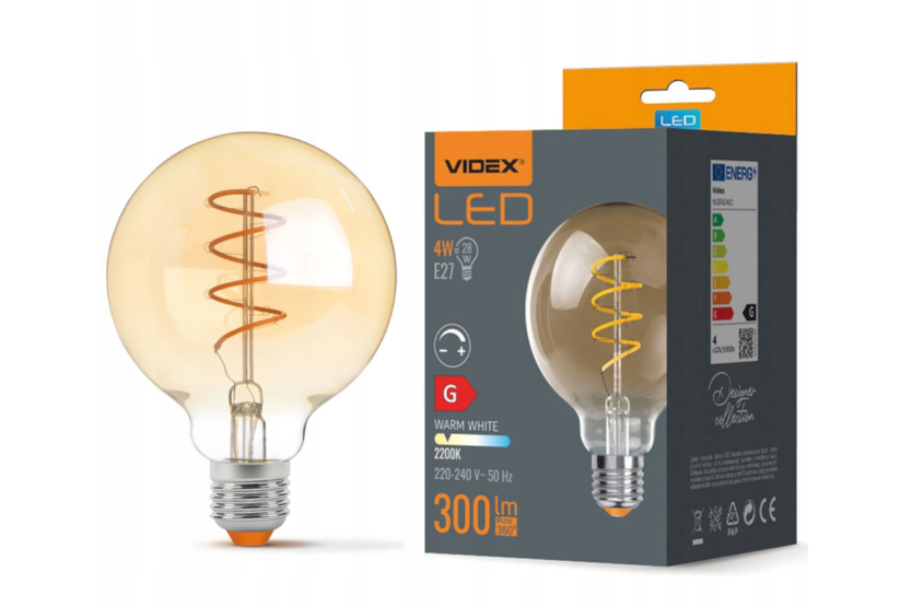 VIDEX LED žárovka AMBER filament - E27 - 4W - G95 - stmívatelná - teplá bílá