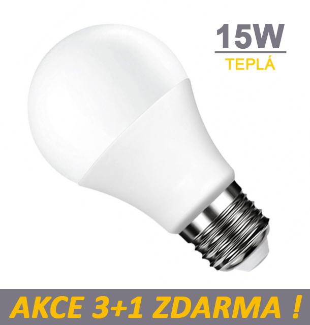 HEDA LED žárovka 15W 15xSMD2835 1250lm E27 Teplá bílá, 3+1 Zdarma