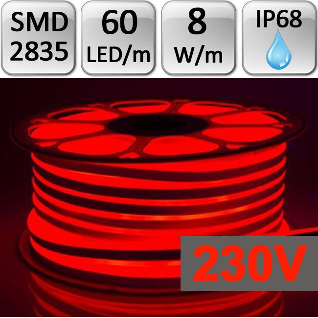 Berge LED NEON FLEX pásek 1m 230V SMD 2835 8W/m IP68 červený