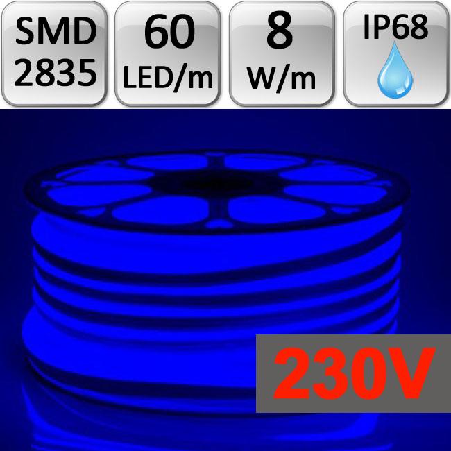 Berge LED NEON FLEX pásek 1m 230V SMD 2835 8W/m IP68 modrý