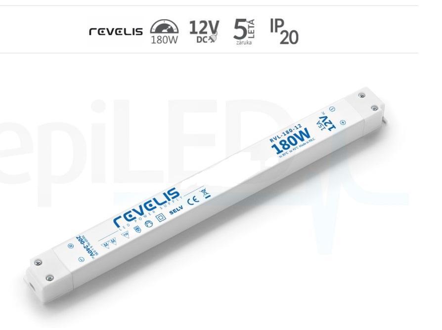 REVELIS Nábytkový LED napájecí zdroj 180W 15A 12V RVL-180-12