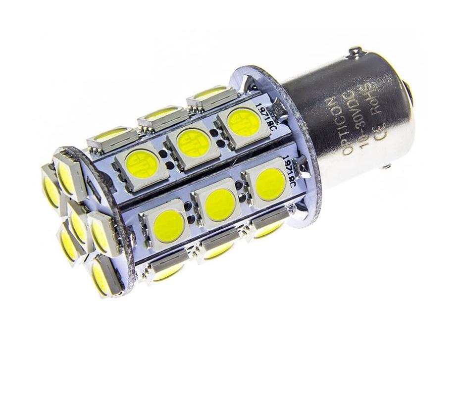 OPTICON LED auto žárovka LED BA15S PREMIUM 10-30V 27 SMD 5050 Studená bílá