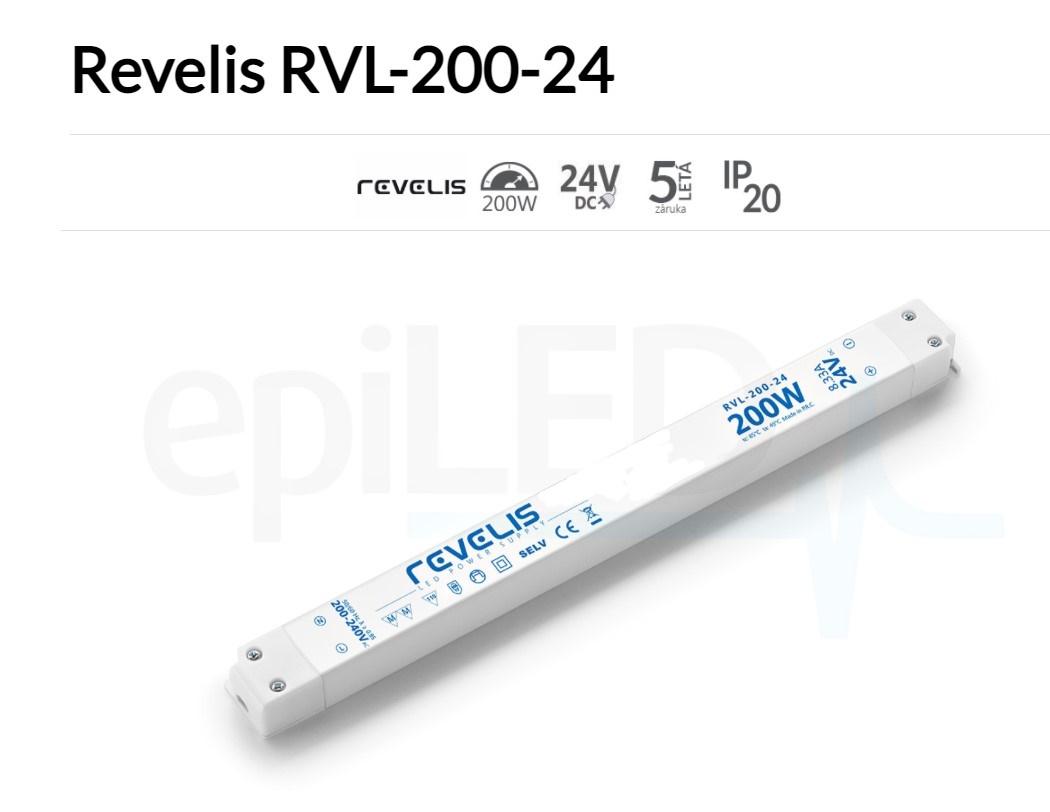 REVELIS Nábytkový LED napájecí zdroj 200W 8.33A 24V RVL-200-24