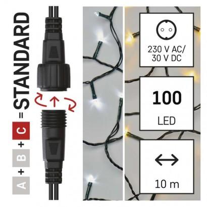 Emos Standard LED spojovací vánoční řetěz, 10 m, venkovní, Teplá bílá/Studená bílá bílá D1AN01