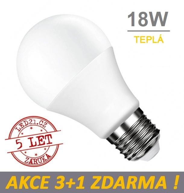 LED21 LED žárovka E27 18W SMD2835 1820 lm CCD Teplá bílá, 3+1 Zdarma