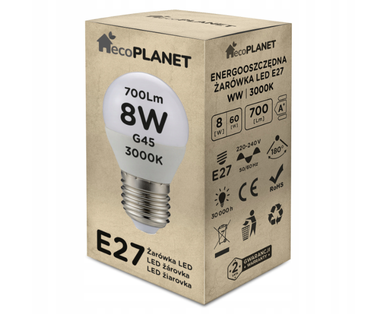 Berge LED žárovka E27 - G45 - 8W - 700lm - teplá bílá