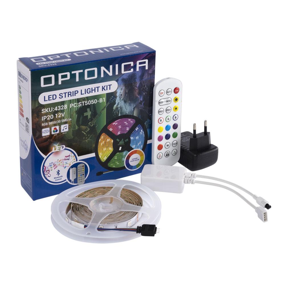 Optonica LED pásek 12V 5m RGB + Music control 5050, 30 LED/m, 20W, IP20, sada