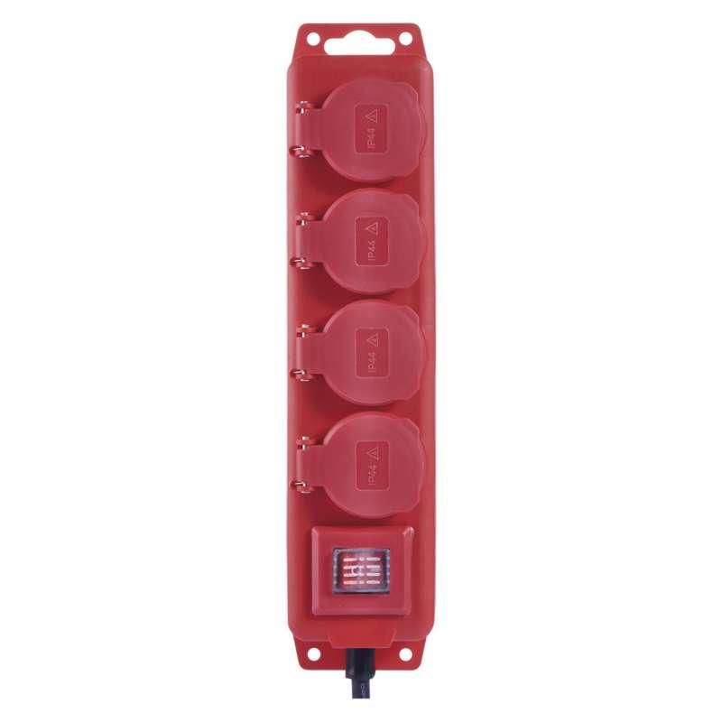 Emos Prodlužovací kabel 5 m / 4 zásuvky / s vypínačem / černo-červený / guma-neopren / 1,5 mm2 P14151