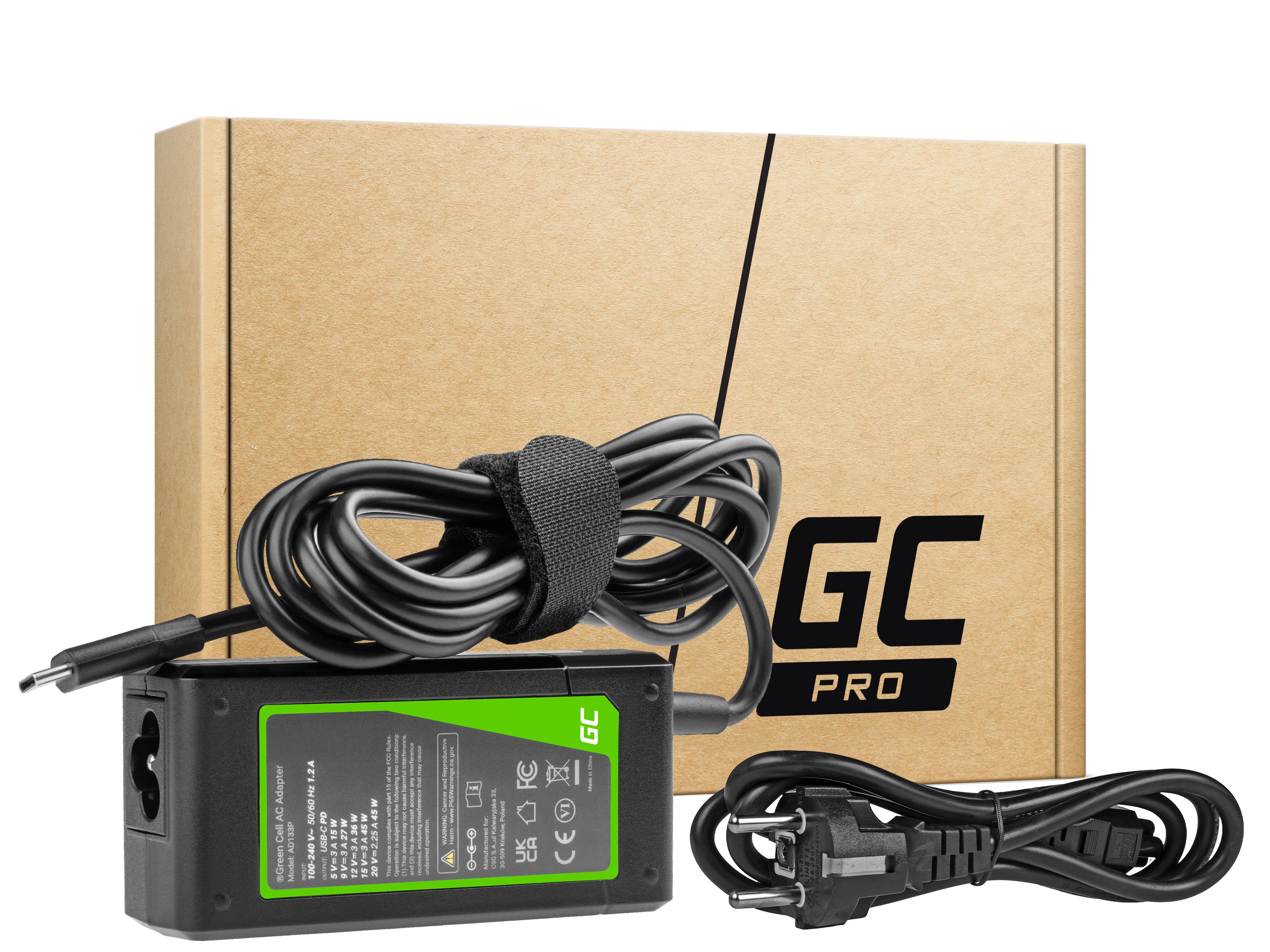 nabíječka / AC Adapter / Výkon Supply Green Cell USB-C 45W pro laptops, tablets a phones AD133P