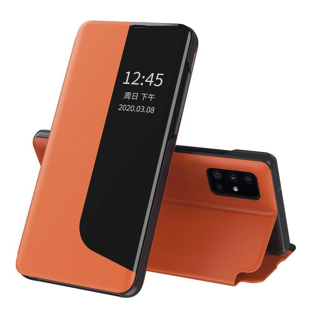 Hurtel Eco Leather View Case elegantní flipové pouzdro s funkcí stojánku Huawei P40 Lite oranžové