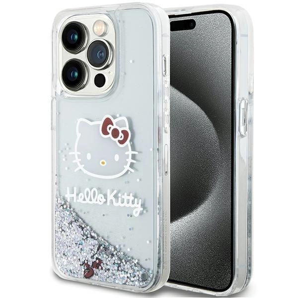 Hello Kitty Liquid Glitter Charms Kitty Head pouzdro pro iPhone 13 Pro / 13 - stříbrné