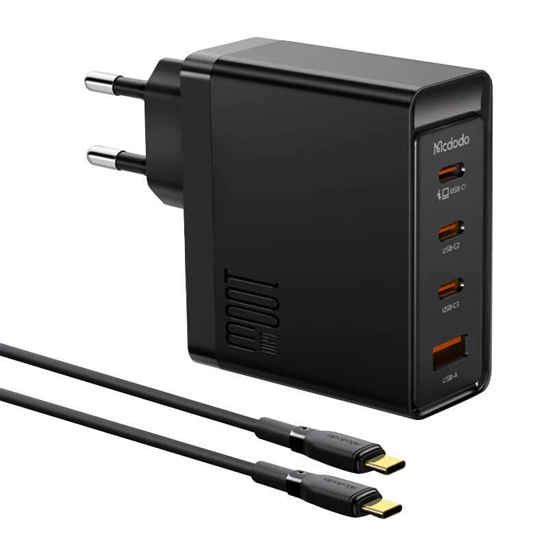 McDodo GAN 3xUSB-C + USB síťová nabíječka, 100W + 2m kabel (černá)
