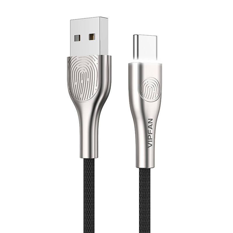 Kabel USB na USB-C Vipfan Fingerprint Touch Z04, 3A, 1,2 m (černý)