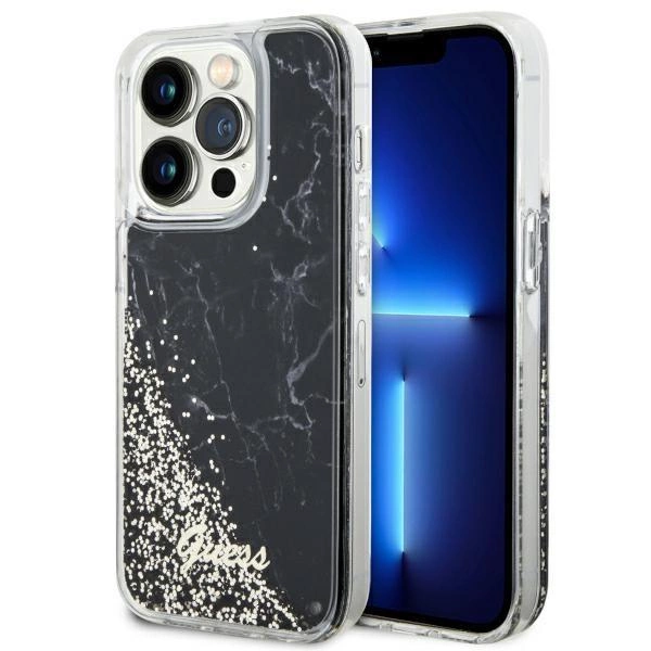 Pouzdro Guess Liquid Glitter Marble pro iPhone 14 Pro - černé