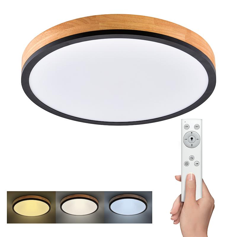 Solight LED stropní osvětlení s dálkovým ovládáním, 40W, 3300lm, kulaté, dřevo, 45cm WO805