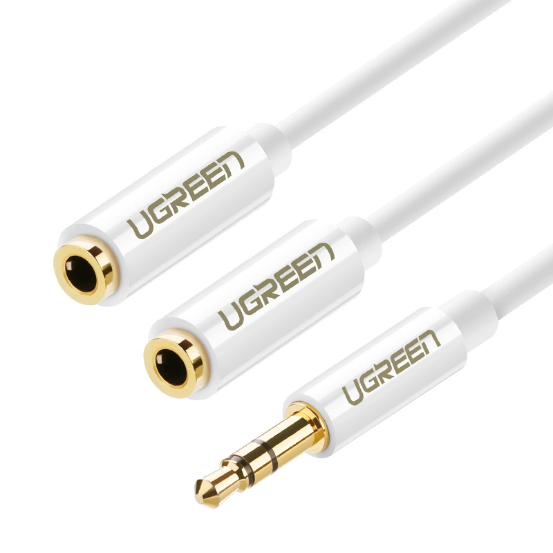 Ugreen kabelová rozdvojka sluchátek kabel mini jack 3,5 mm - 2 x mini jack 3,5 mm (2 x stereo výstup) 20 cm bílá (AV134)