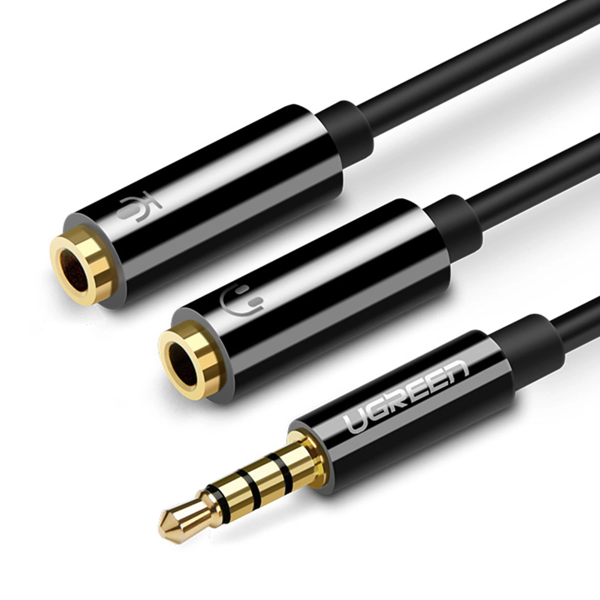 Ugreen kabelový rozbočovač sluchátek kabel mini jack 3,5 mm - 2 x mini jack 3,5 mm (mikrofon + stereo výstup) černý (AV141)