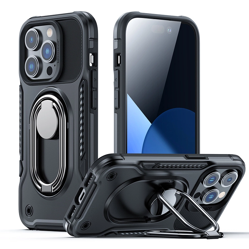 Joyroom Dual Hinge iPhone 14 Pro pancéřové pouzdro s kroužkovým držákem na stojánek černé