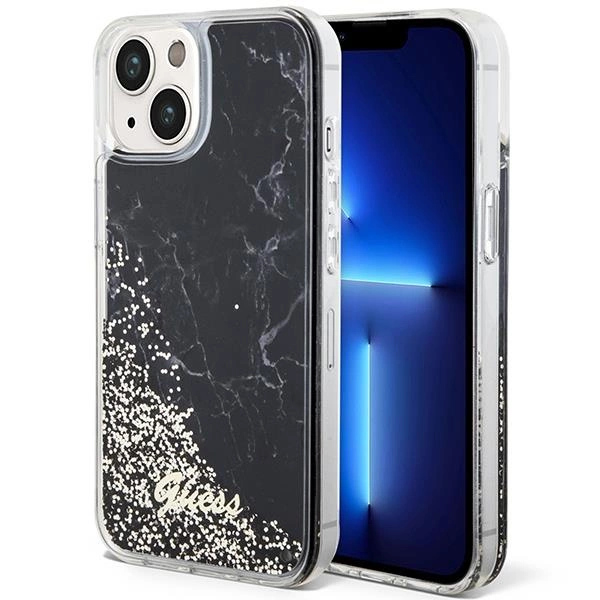 Pouzdro Guess Liquid Glitter Marble pro iPhone 14 - černé