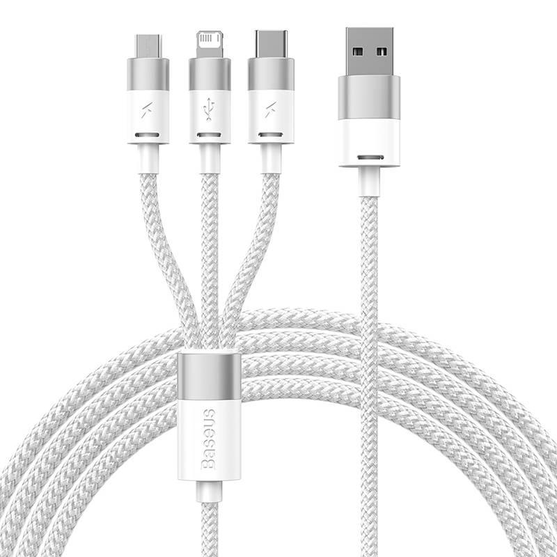 Kabel 3 v 1 Baseus StarSpeed USB, USB-C + micro USB + Lightning, 3,5 A, 1,2 m (bílý)