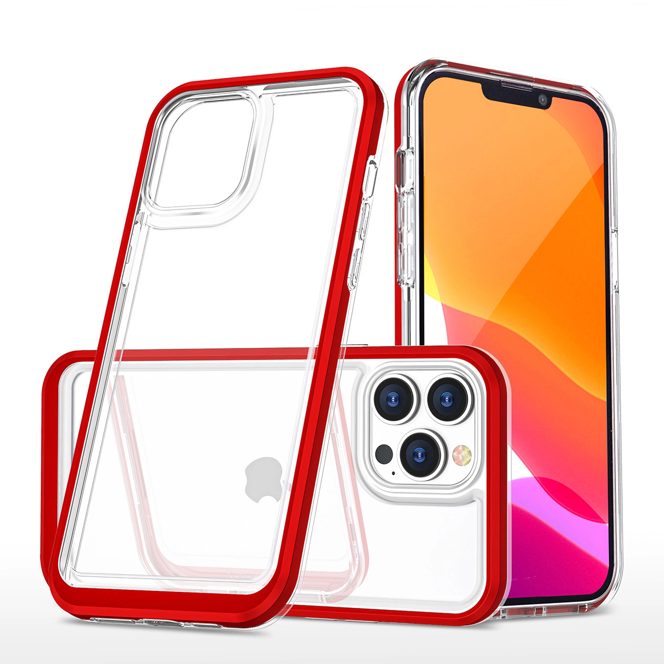 Hurtel Průhledné silikonové pouzdro 3v1 pro iPhone 14 Pro s rámečkem červené