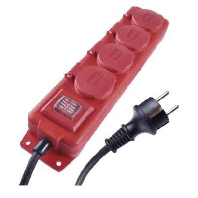 Emos Prodlužovací kabel 3 m / 4 zásuvky / s vypínačem / černo-červený / guma-neopren / 1,5 mm2 P14131
