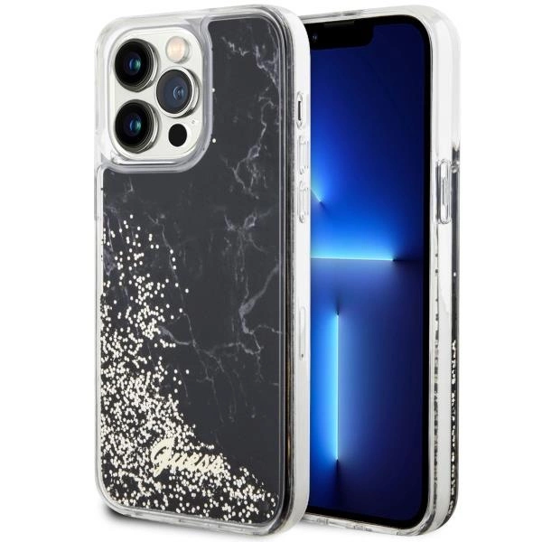 Pouzdro Guess Liquid Glitter Marble pro iPhone 14 Pro Max - černé