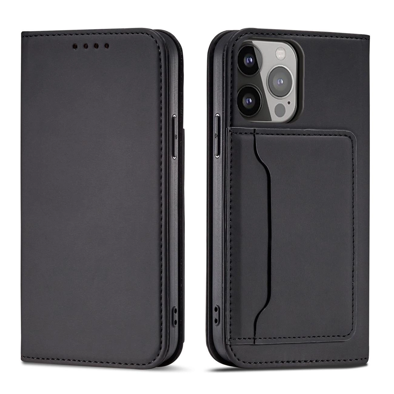 Hurtel Magnetové pouzdro na karty iPhone 14 flip cover wallet stand black