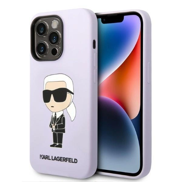 Karl Lagerfeld Silikonové pouzdro Ikonik pro iPhone 14 Pro - fialové