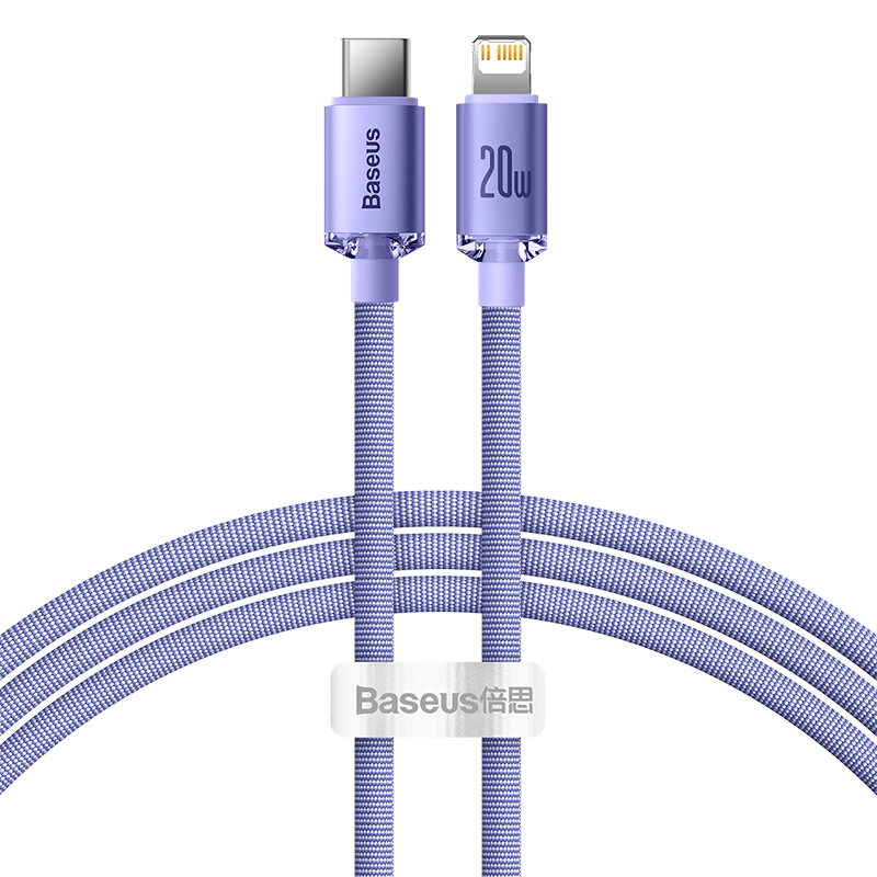 Baseus Crystal Shine kabel USB-C na Lightning, 20W, PD, 1,2 m (fialový)