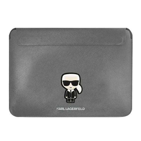 Brašna na notebook Karl Lagerfeld Saffiano Ikonik Karl 16'' - stříbrná
