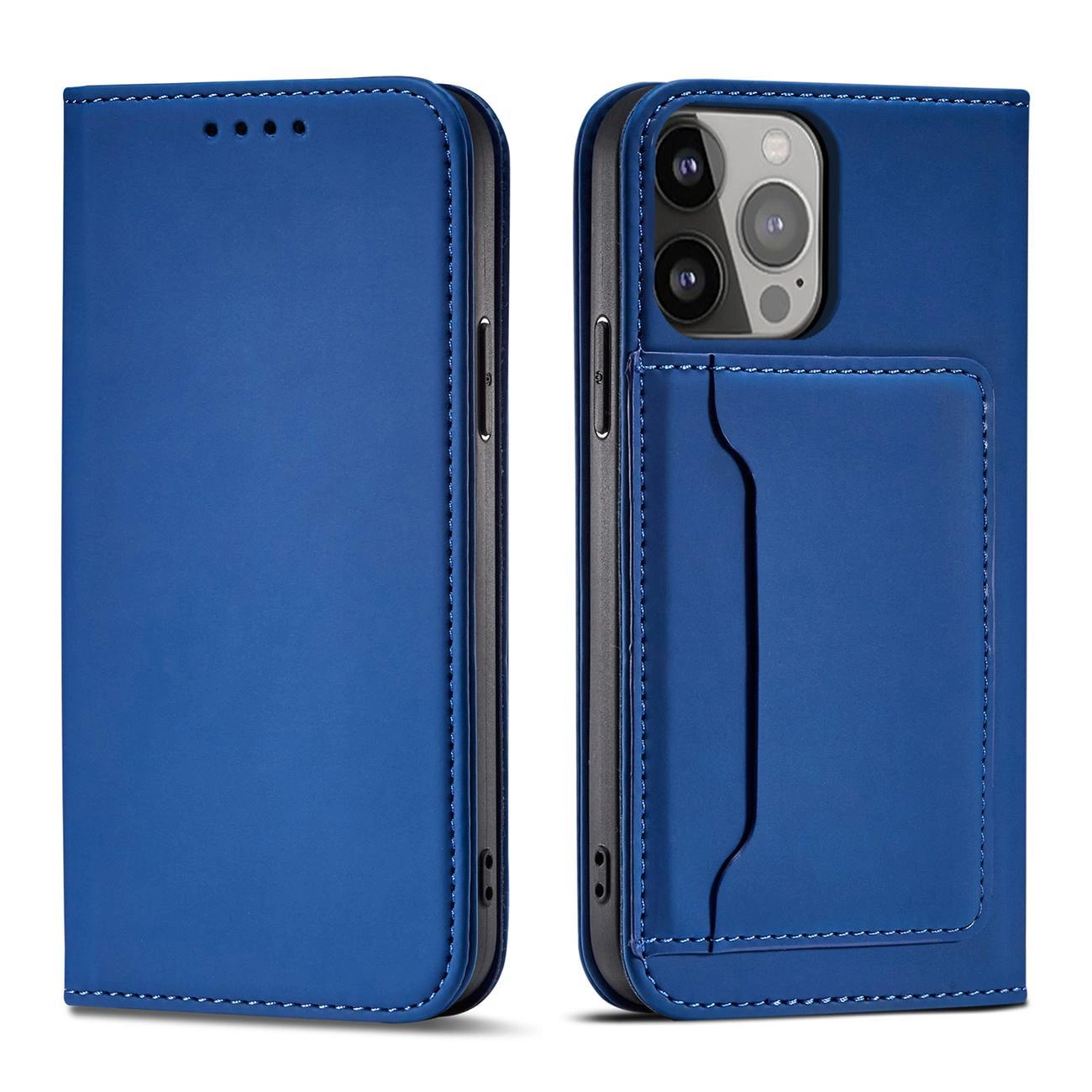 Hurtel Magnet Card Case iPhone 14 Pro Max flip cover wallet stand blue