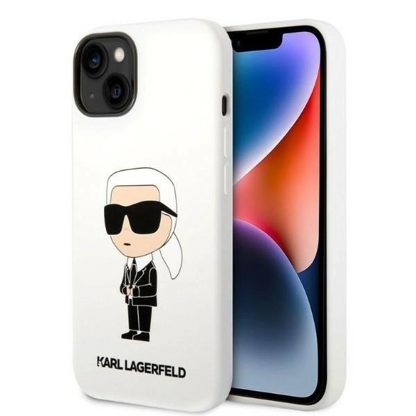 Silikonové pouzdro Karl Lagerfeld Iconic pro iPhone 14 Plus - bílé