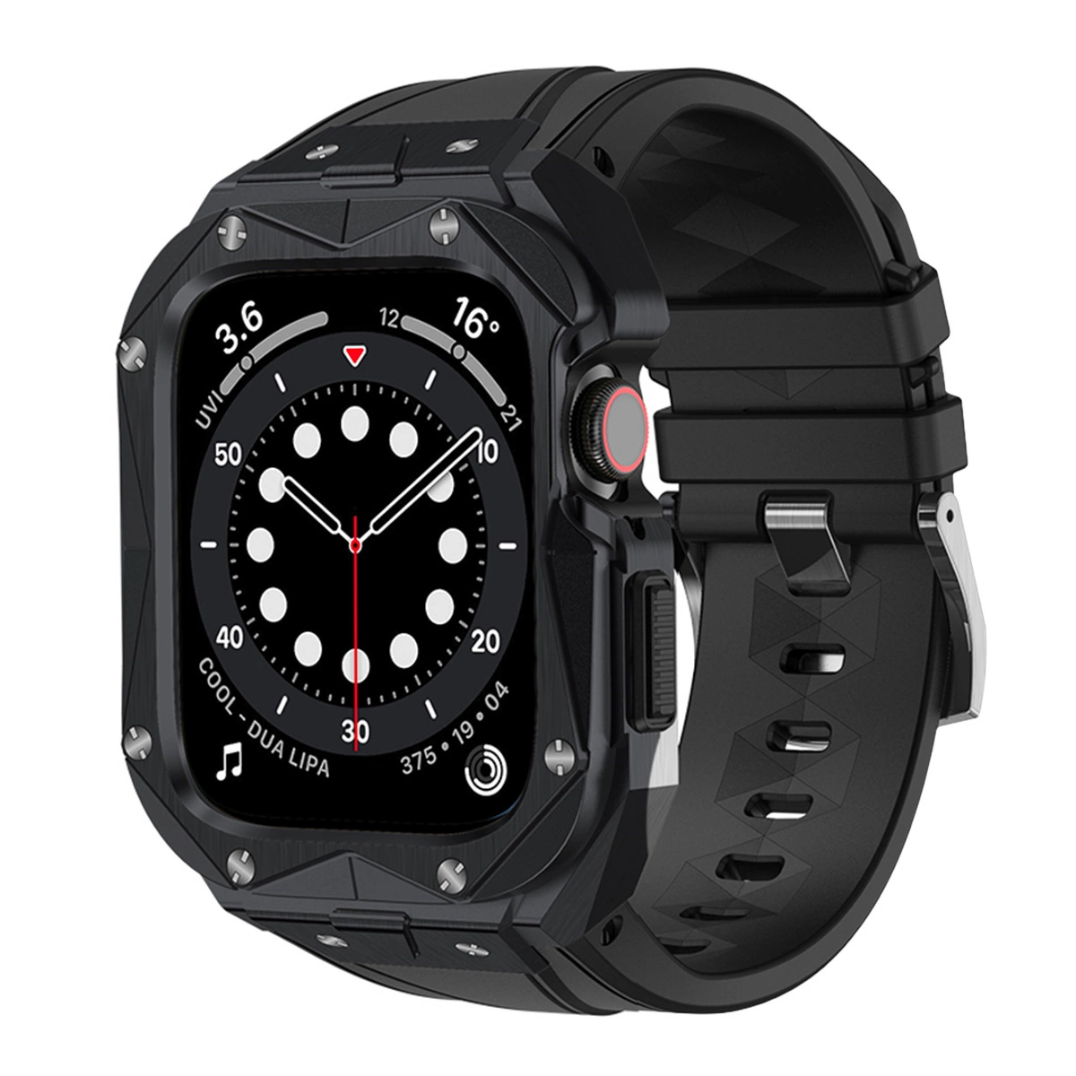 Pancéřové pouzdro 2 v 1 Kingxbar CYF140 pro Apple Watch SE, 6, 5, 4 (44 mm) z nerezové oceli s černým řemínkem