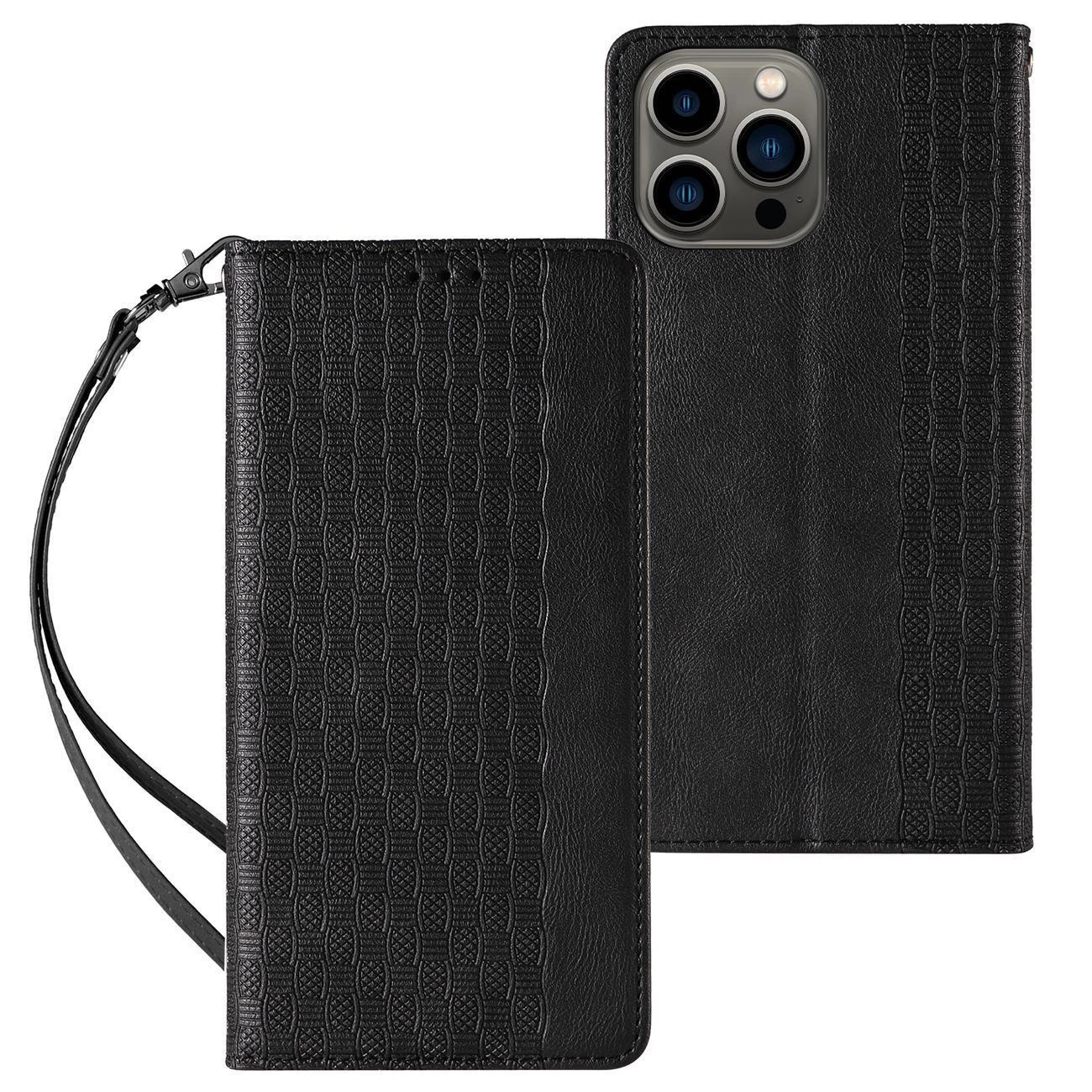 Hurtel Magnet Strap Case iPhone 14 Pro flip cover wallet mini lanyard stand black