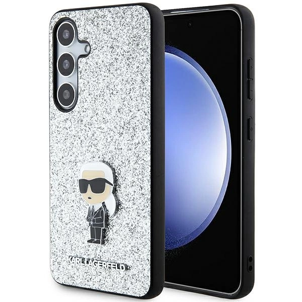 Karl Lagerfeld Fixed Glitter Iconic Logo Metal Pin Case pro Samsung Galaxy S24+ - stříbrný