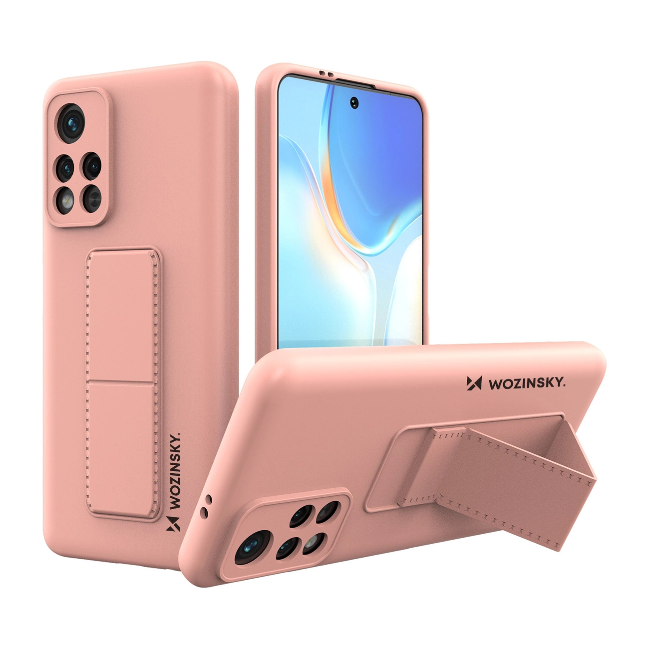 Wozinsky Kickstand Case silikonové pouzdro se stojánkem Xiaomi Poco M4 Pro 5G růžové