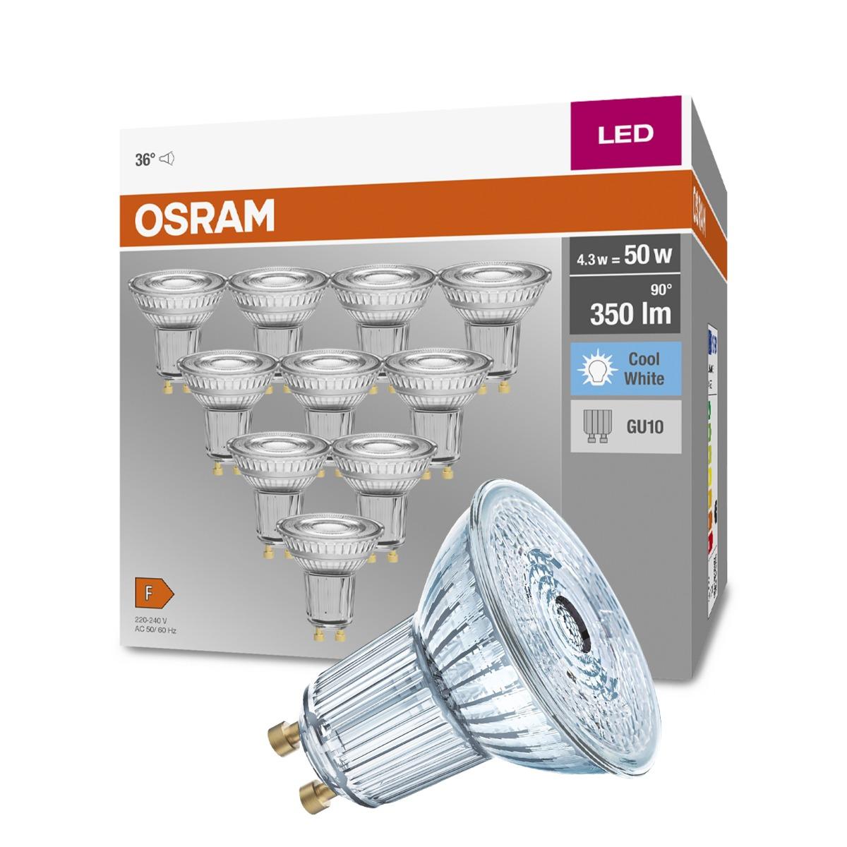 10PAK LED žárovka LED GU10 4.3W = 50W 350lm 4000K Neutrální bílá 36° OSRAM OSRPARF8670