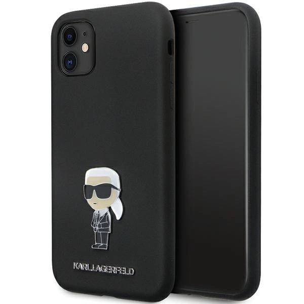 Karl Lagerfeld Silikonové pouzdro Ikonik Metal Pin pro iPhone 11 / Xr - černé