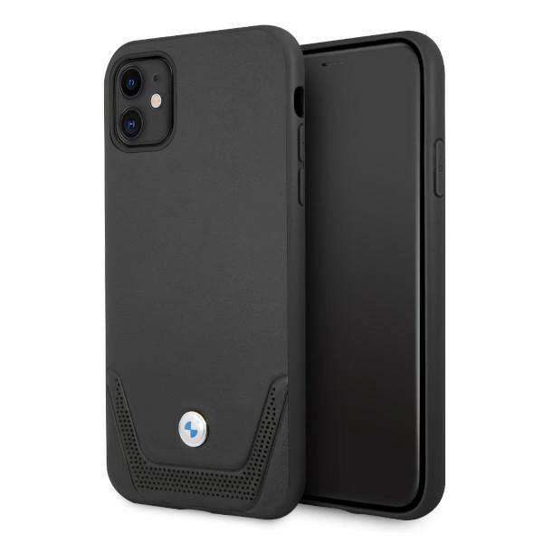 Kožené perforované pouzdro BMW pro iPhone 11 / Xr - černé