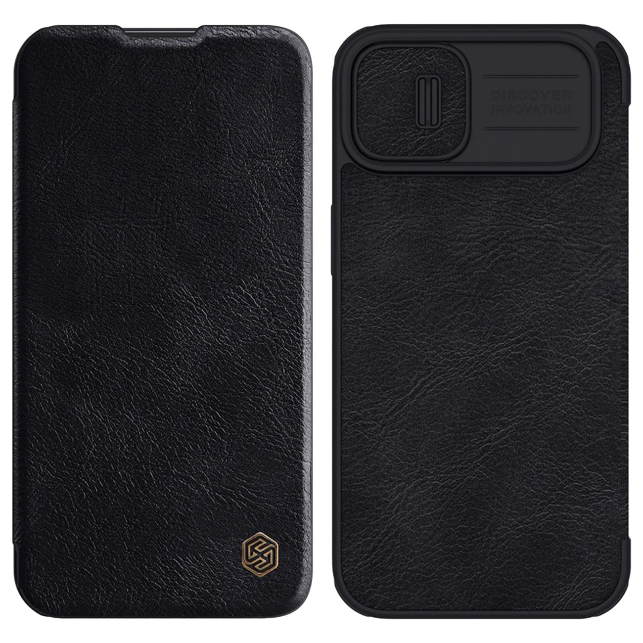Nillkin Qin Leather Pro Case iPhone 14 kryt fotoaparátu pouzdro flip kryt černá