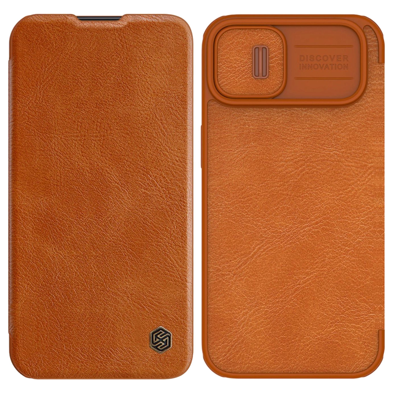 Nillkin Qin Leather Pro Case iPhone 14 kryt fotoaparátu pouzdro flip kryt hnědý