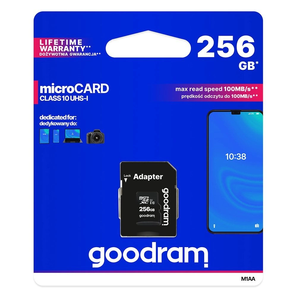 Paměťová karta Goodram Microcard 256 GB micro SD XC UHS-I class 10, SD adaptér (M1AA-2560R12)