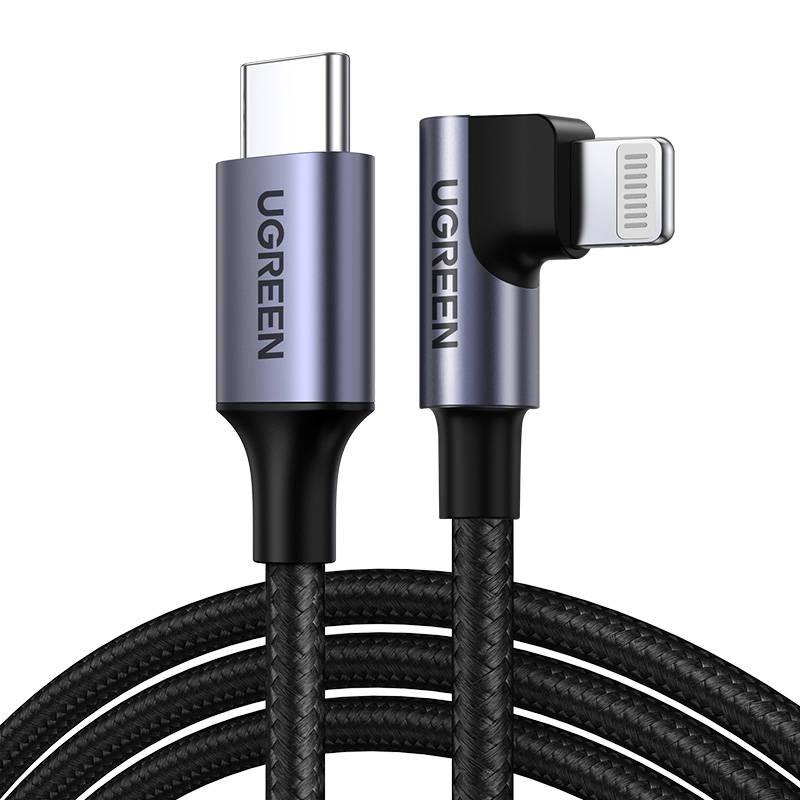Úhlový kabel Lightning na USB-C UGREEN US305, PD, 3A, 1m (černý)