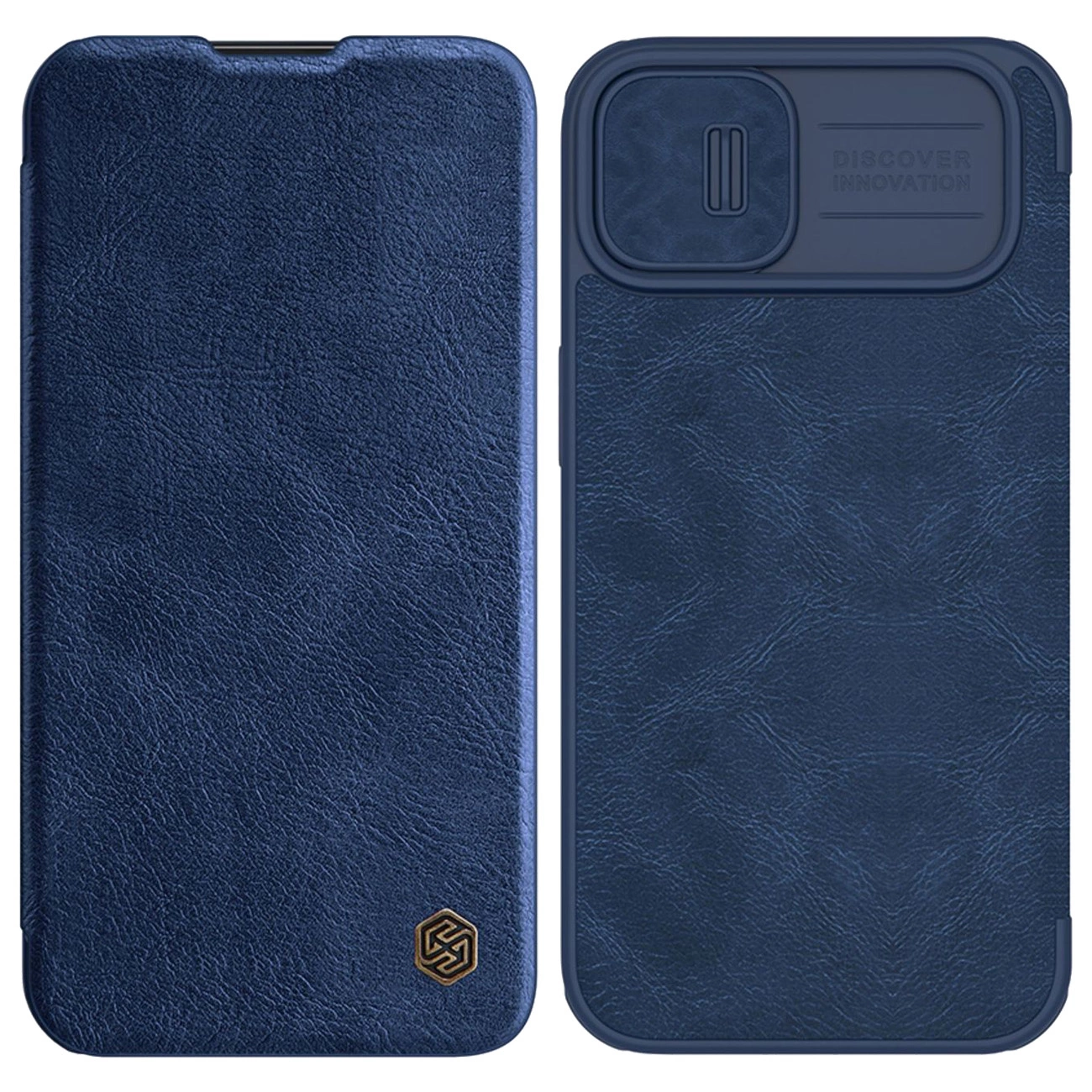 Nillkin Qin Leather Pro Case iPhone 14 Plus kryt fotoaparátu pouzdro flip kryt modrý
