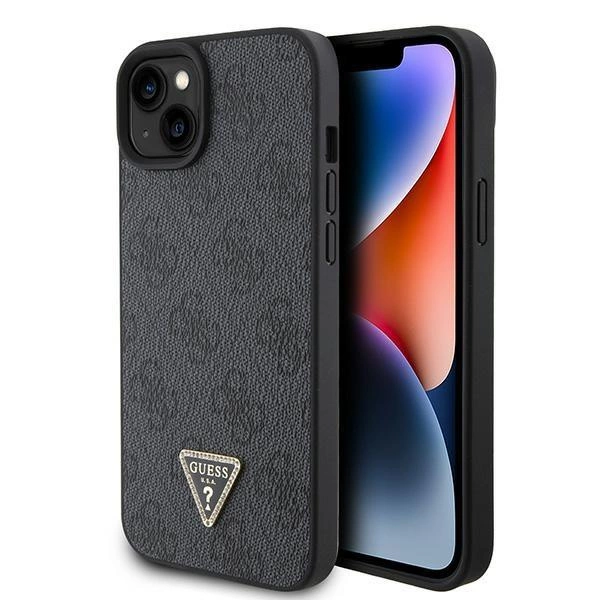 Kožené pouzdro Guess 4G Diamond Triangle pro iPhone 15 - černé