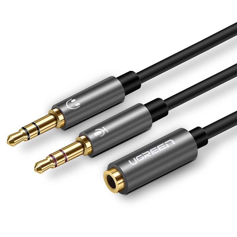 Rozbočovací kabel Ugreen AUX 3,5 mm mini jack (samice) - 2x 3,5 mm mini jack (samec - mikrofon a sluchátka) černý (AV140 20899)